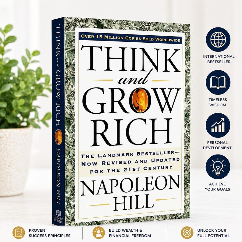 Think and Grow Rich Personal Growth Success Mindset Inspirational Guide by Napoleon Hill Classic
